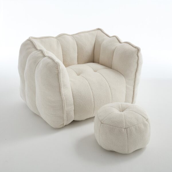 Soft Chenille Bean Bag Chair With High Resilient Foam For Living Room And Bedroom Comfortable Square Lazy Sofa With Footstool - Beige