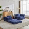 Convertible Floor Sofa Bed With Fixed Shape Frame, Loveseats Boneless Modular Sectional, For Living Room - Dark Blue - Image 18