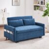 Pull Out Sleep Sofa Bed Loveseats Sofa Couch With Adjsutable Backrest, Storage Pockets, 2 Soft Pillows, USB Ports For Living Room, Bedroom, Apartment, Office - Blue - Image 2