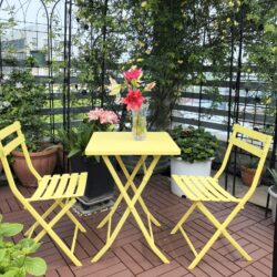 3 Piece Patio Bistro Set Of Foldable Square Table And Chairs - Yellow