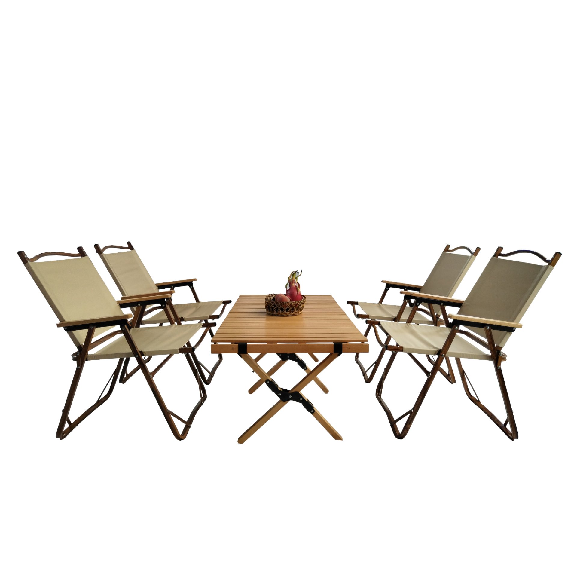5 Pieces Dining Set, Multi-Function Foldable And Portable, 1 Dining Table & 4 Folding Chairs, Indoor And Outdoor Universal For Children - Natural - Image 4