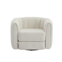 Swivel Accent Barrel Chair, Modern Round Armchairs With Upholstered, Comfy Swivel Accent Chair For Living Room - White Teddy