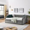 Elegant Tufted Upholstered Full Size Daybed With Trundle Linen Fabric - Gray - Image 10