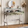 33.9" Mirrored Makeup Vanity Desk With Mirror And Lights, Mirrored Console Vanity Table With 2 Big Drawers & Open Shelf, Dressing Table With Charging Station For Bedroom - Silver - Image 10