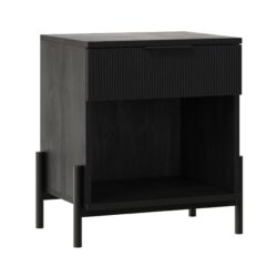 Modern Fluted Drawer Nightstand With Open Cubby - Black