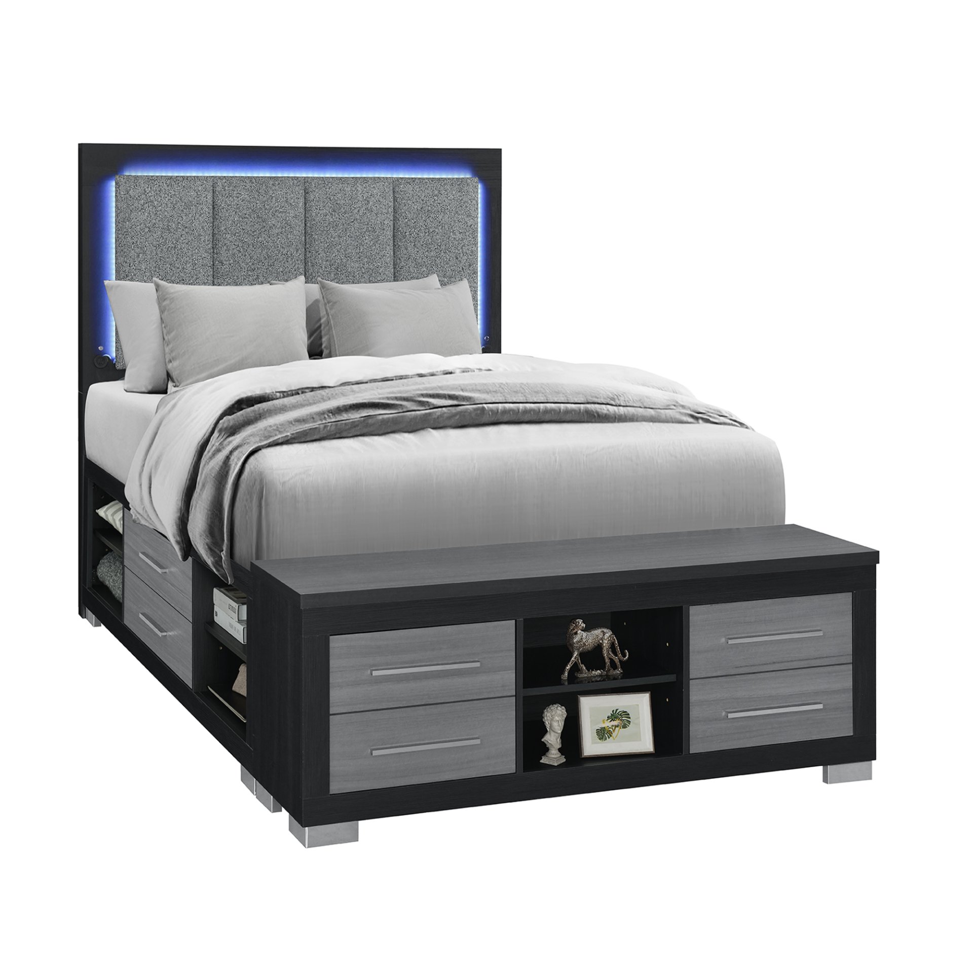 Emilia - 5 Piece Queen Bedroom Set With Storage And LED Lighting - Black / Gray - Image 4