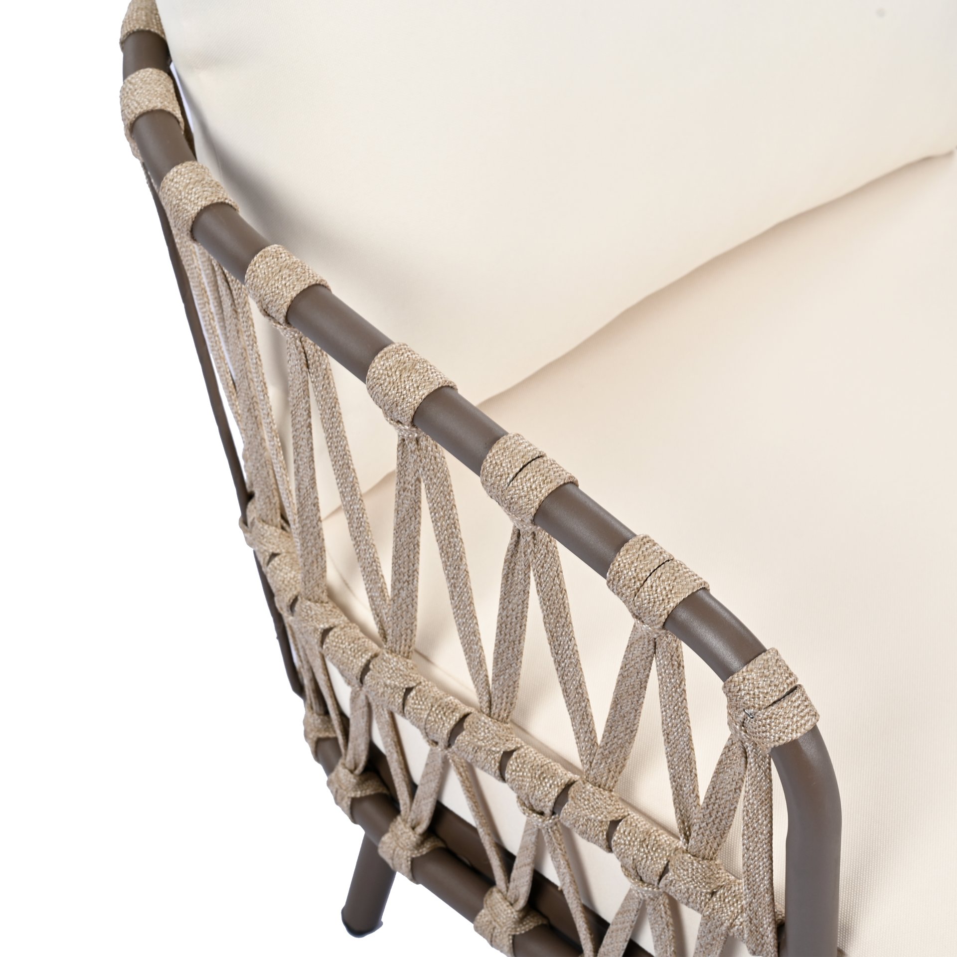 4 Piece Outdoor Patio Furniture Set, Metal Chairs With Woven Rope U Shaped Backrest, Outdoor Conversation Set With Thick Cushions And Coffee Table For Garden, Poolside, Balcony - Brown / Beige - Image 21