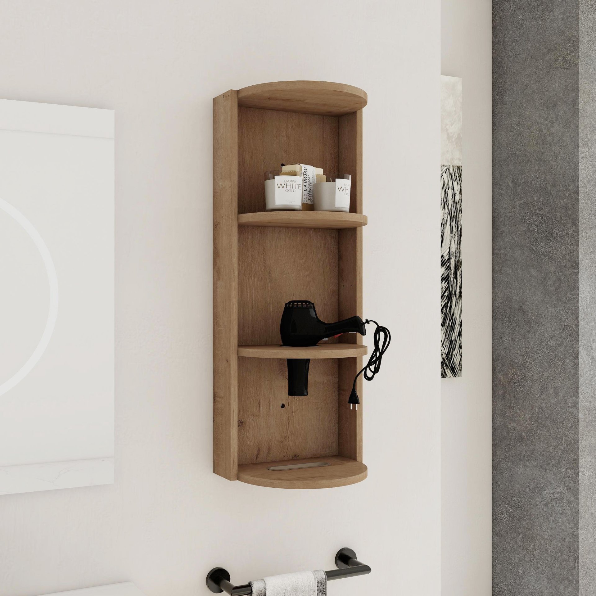 Modern Bathroom Wall Mounted Storage Rack With Floating Design - Imitative Oak - Image 2
