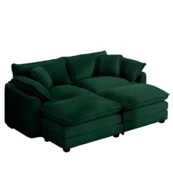 Corduroy 2 Seater Sofa With Ottoman For Small Living Spaces - Green