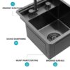 15" Undermount Bar Sink With Folding Faucet, 16 Gauge Stainless Steel, Single Bowl - Gunmetal Black - Image 8