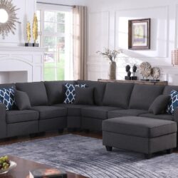 Cooper - 7 Piece Reversible L-Shape Sectional Sofa & Comfort Ottoman, And Cupholder - Dark Gray