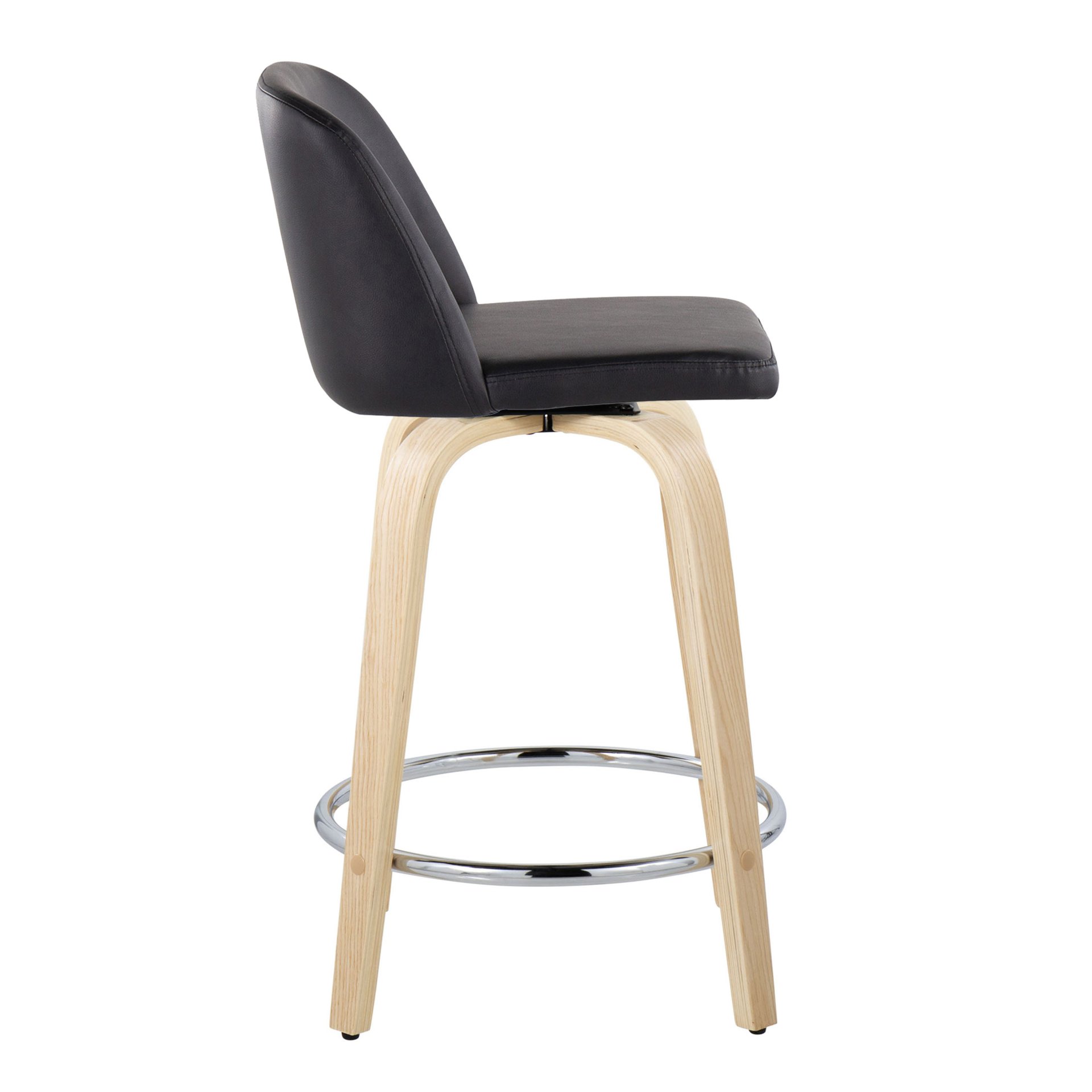 Toriano - Contemporary Fixed Height Counter Stool With Swivel With Round Footrest (Set of 2) - Natural / Black - Image 3