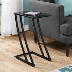 Accent Table, C - Shaped, Tempered Glass, Versatile Use - Black