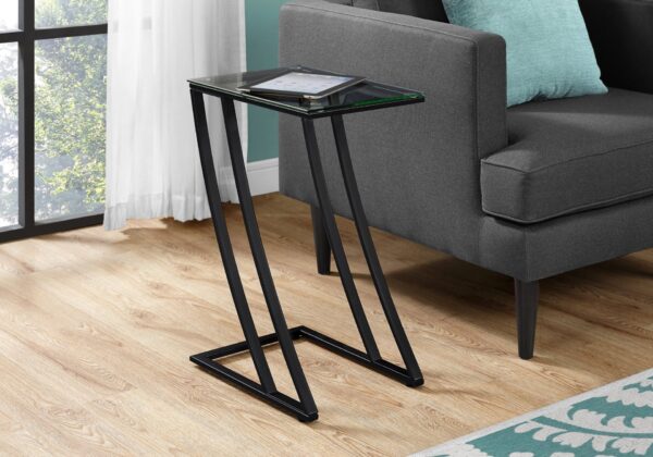 Accent Table, C - Shaped, Tempered Glass, Versatile Use - Black