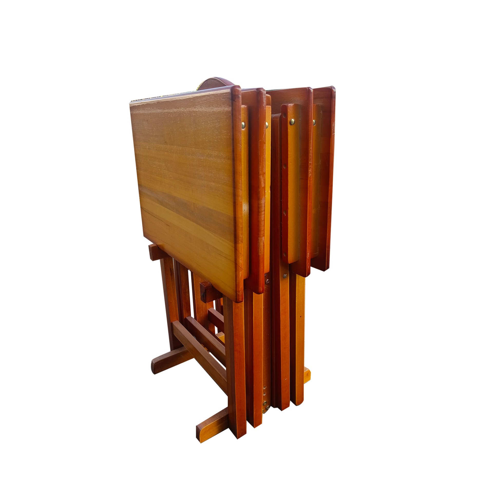 Folding Trays With Storage Rack Snack Table (Set of 4) - Honey - Image 10