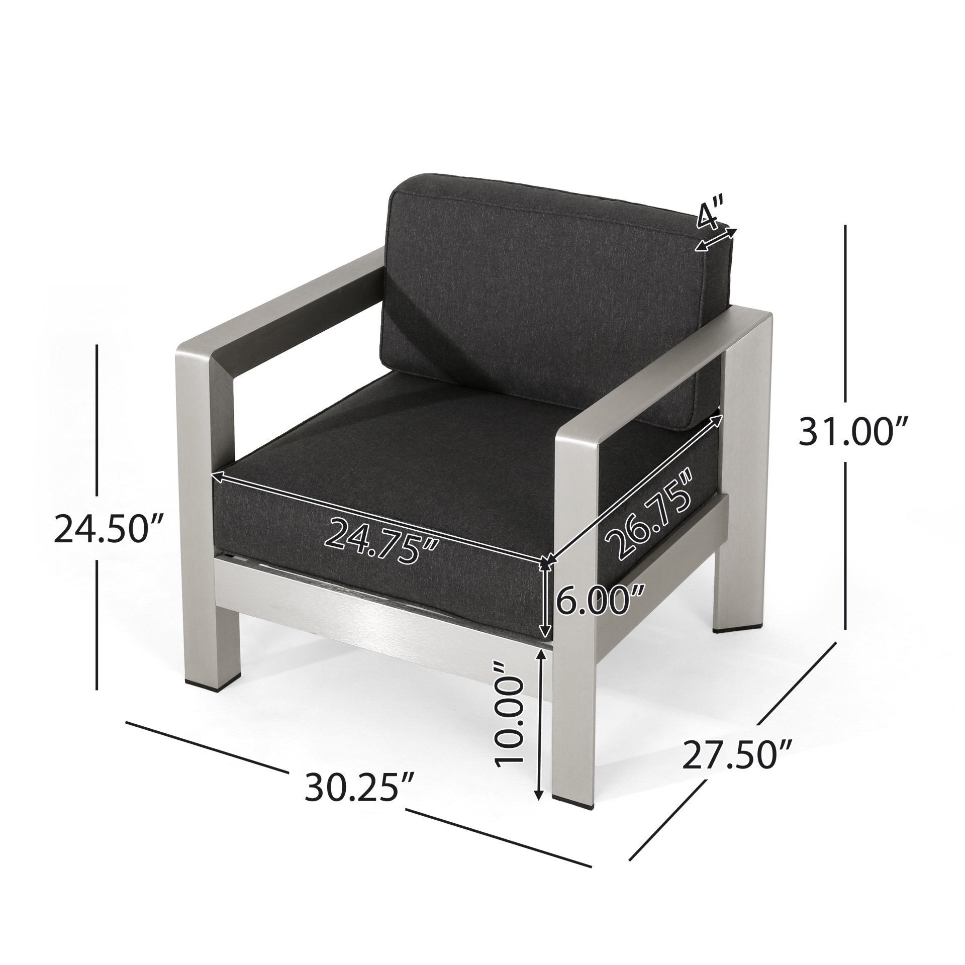 Aviara - Luxurious Outdoor Club Chair Low Profile Deep Seating - Silver - Image 3