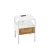 Rattan End Table With Power Outlet & USB Ports, Modern Nightstand With Drawer And Metal Legs, Side Table For Living Room, Bedroom (Set of 2) - White - Image 12