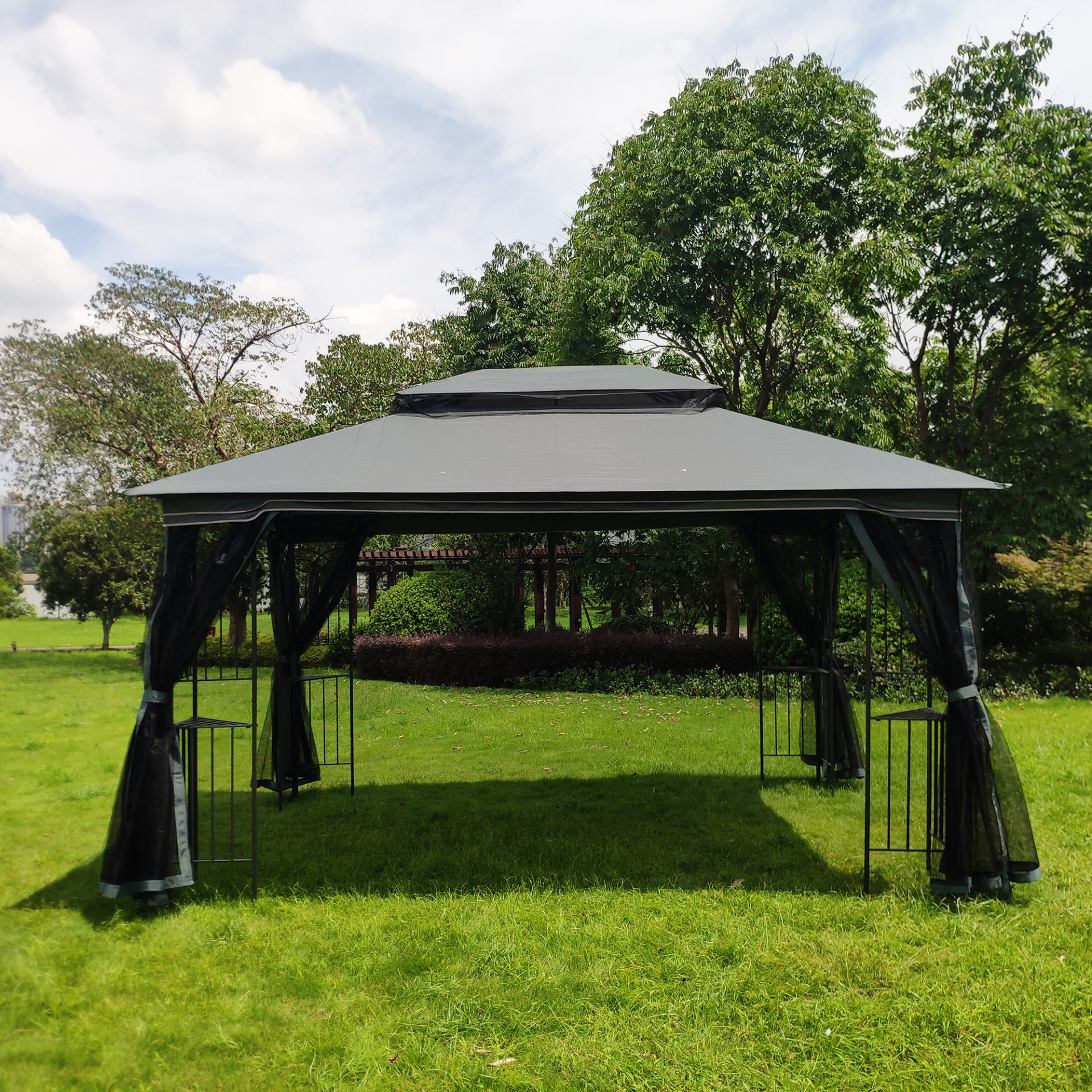 13 0 Outdoor Patio Gazebo Canopy Tent With Ventilated Double Roof And Mosquito Net (Detachable Mesh Screen On All Sides) Suitable For Lawn Garden Backyard And Deck Top - Gray - Image 15