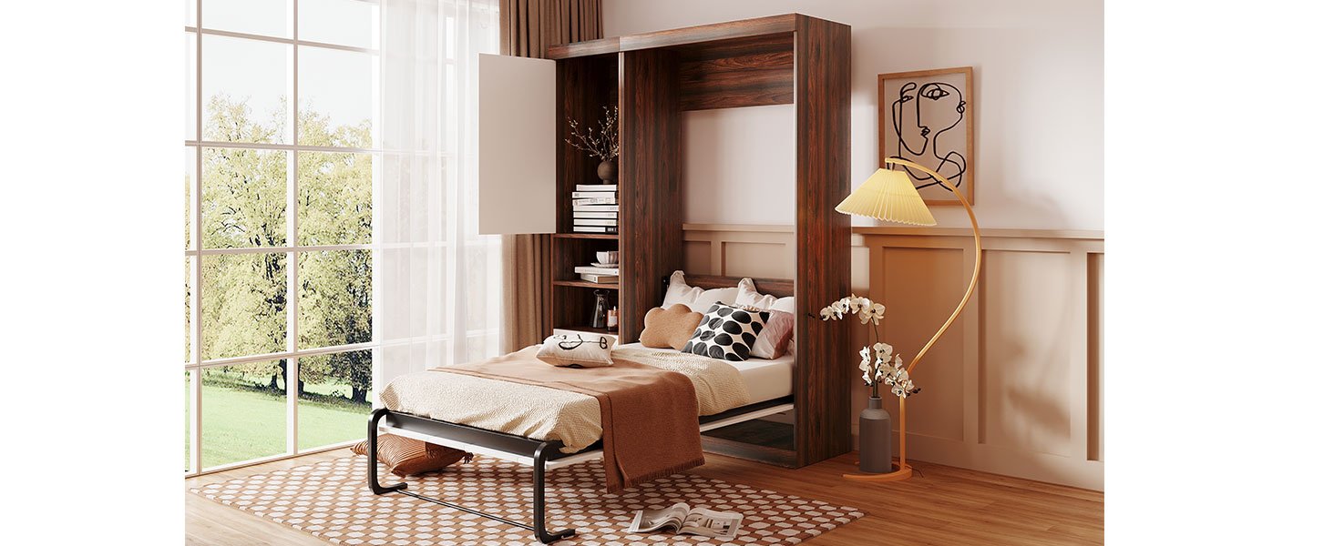 Twin Size Murphy Wall Bed With Cabinet - White - Image 16