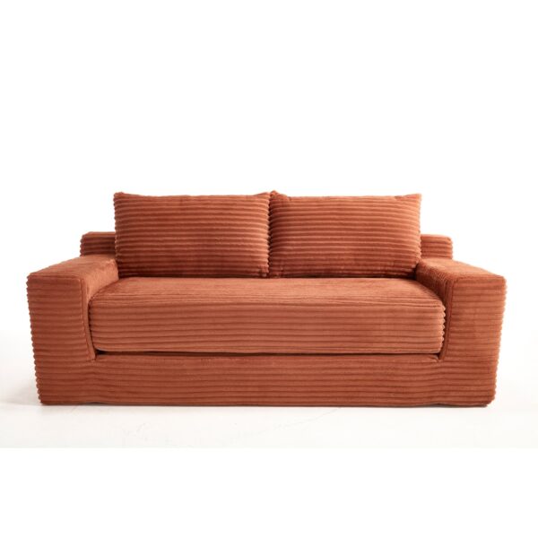 Compact Loveseat Sofa With Memory Foam & Steel Frame Convertible 2 In 1 Design - Orange