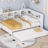 Wooden Full Size Daybed With Twin Size Trundle, Daybed With Storage Shelf And USB Charging Ports - White - Image 16