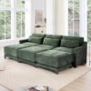 Ergonomic 3 Seater Sofa With Movable Ottomans And Lumbar Pillow Chenille With Wooden Base - Green - Image 19