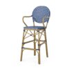 Outdoor Wicker And Aluminum French Barstools Set With Bamboo Print - Navy Blue - Image 8