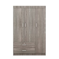 3 Door Wardrobe With 2 Drawers, Grain Effect - Gray