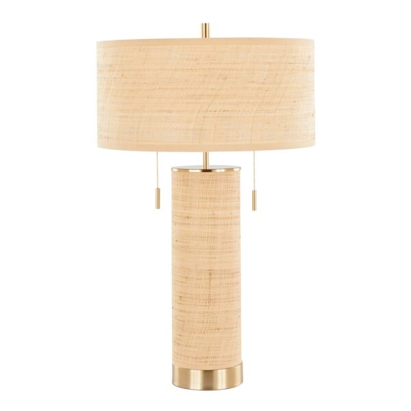 Cylinder - Rattan Contemporary Rattan Table Lamp - Royal Gold / Natural