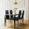 5 Pieces Dining Table Set For 4, Kitchen Room Tempered Glass Dining Table, 4 Faux Leather Chairs - Black - Image 4