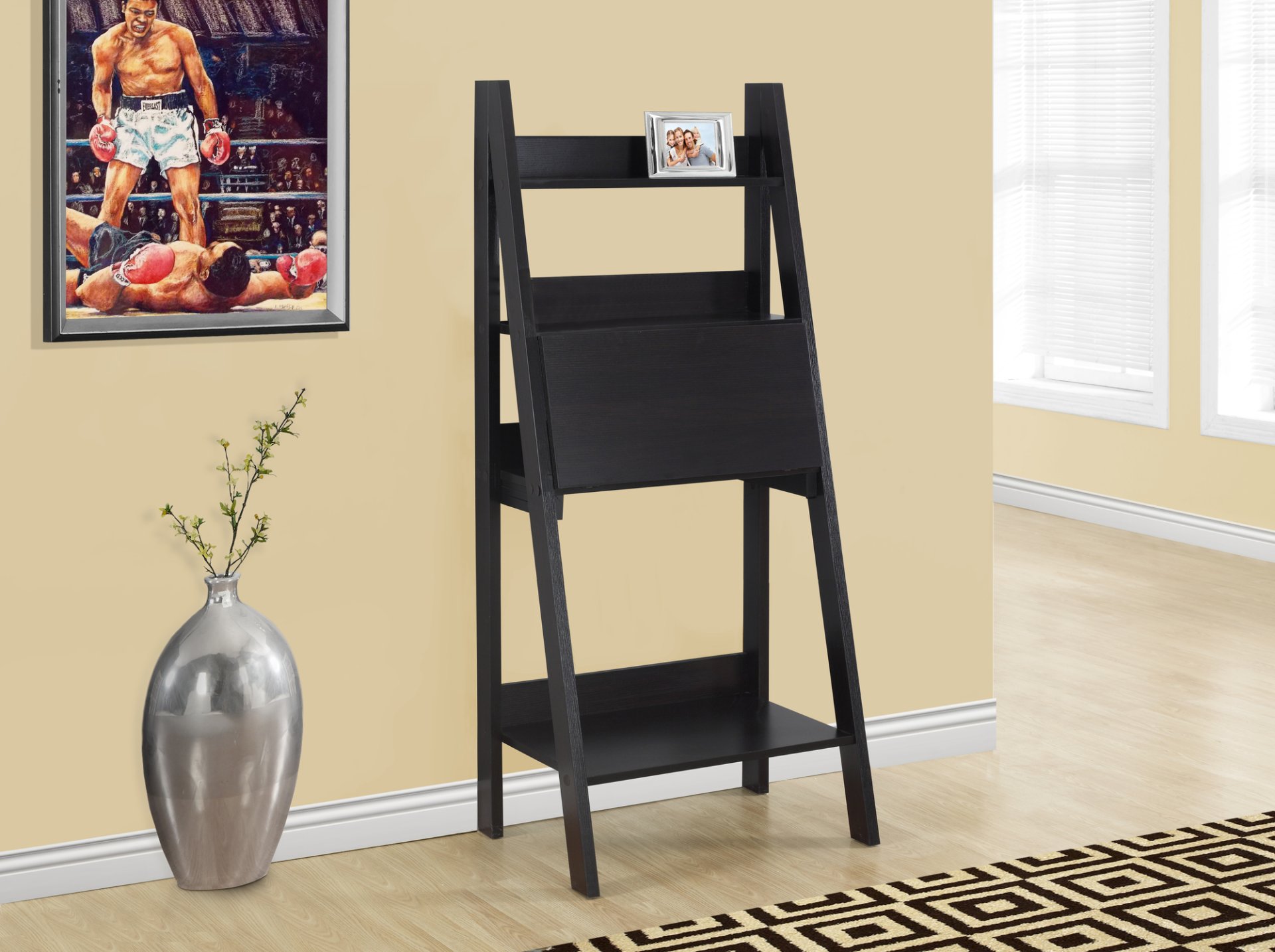 Computer Desk For Home Office, Laptop, Leaning, Storage Shelves, Contemporary & Modern - Espresso - Image 5