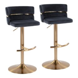 Cinch - Glam / Art Deco Adjustable Barstool With Swivel With Rounded T Footrest (Set of 2) - Gold / Black