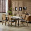 Elegant French Country Dining Chairs (Set of 6) With Cane Backrest & Upholstered Seats Solid Rubberwood Frame - Blue Gray - Image 2