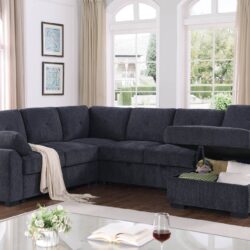 Nyhan - Upholstered Corner Sectional With Pull Out Loveseat And Storaged Chaise - Dark Gray