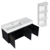 Modern Chestnut Wall Mounted Bathroom Vanity With Left Resin Sink And Storage Rack - Black Chestnut - Image 12