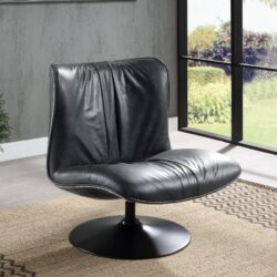 Piotr - Top Grain Leather Accent Chair With Swivel - Black