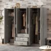 6 Doors Wardrobe Storage For Bedroom, With Big Drawers - Gray - Image 6