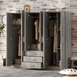 6 Doors Wardrobe Storage For Bedroom, With Big Drawers - Gray