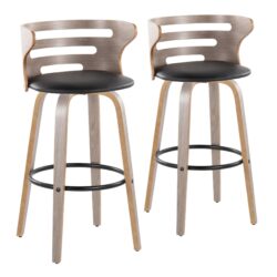 Cosini - Mid-Century Modern Fixed Height Barstool & Swivel And Round Footrest (Set of 2) - Light Gray / Black