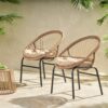 Outdoor Accent Chair With Curved Back And Basket Frame, (Set of 2) - Light Brown / Beige - Image 2