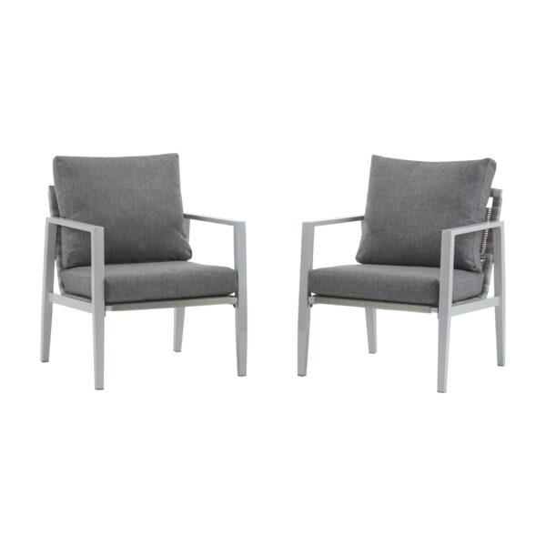 Modern Aluminum Lounge Chair Set With Rope Accents And Cushions For Indoor / Outdoor Use - Gray / Silver / White