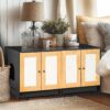Double Litter Box Enclosure, Cat Litter Box Enclosure For 2 Cats, Hidden Litter Box Furniture With Rattan Doors - Black - Image 5