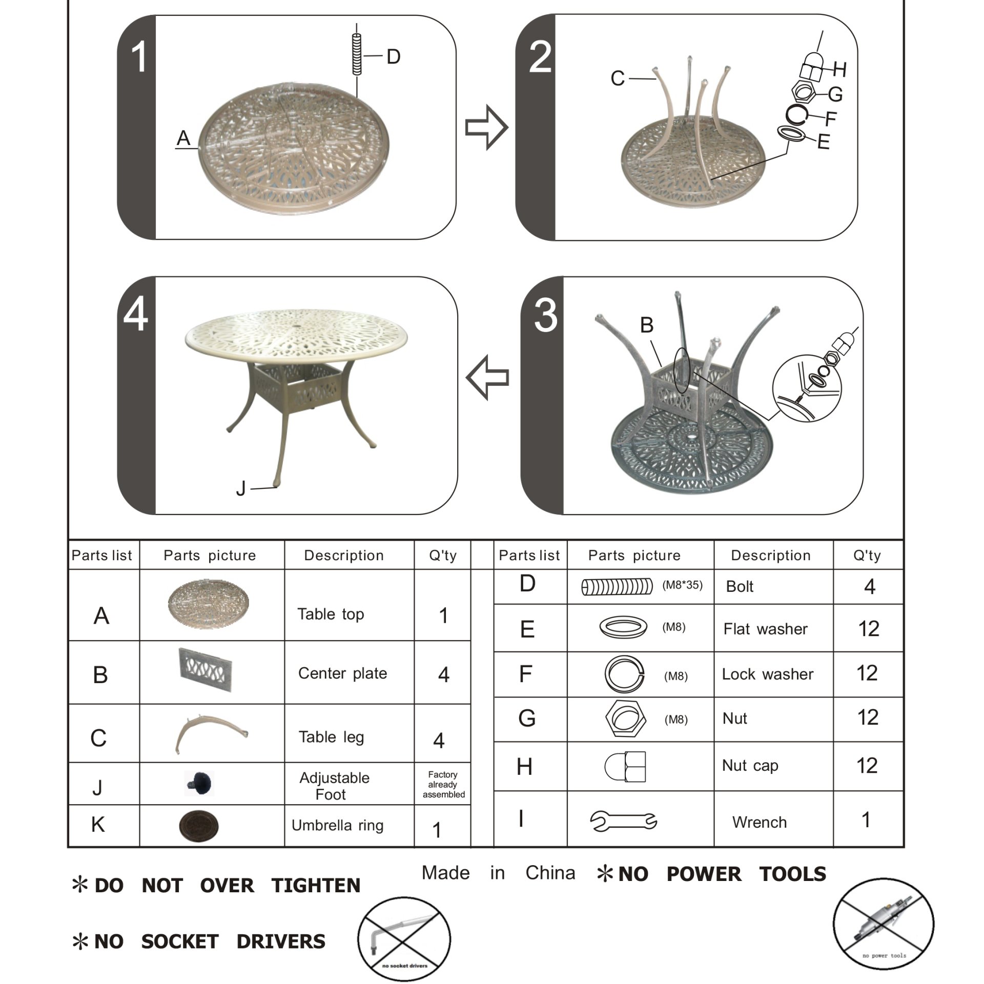 Outdoor Patio Aluminum 48" Round Dining Table - Dessert Night - Image 5