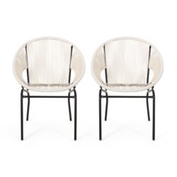 Nusa - Modern Outdoor Chair Set With Polyethylene Rattan And Iron Frame - White