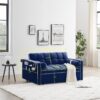 Modern Convertible Sleeper Sofa Couch With Pull Out Bed With Pillows & Side Pockets For Small Space, Living Room - Blue - Image 3