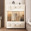 Portable Wardrobe Closet Storage Organizer With 12 Magnetic Doors, 12 Cubes & Hanging Rod - White - Image 2