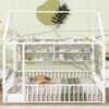 Full Size Bed House Frame With Fence And Shelves - White - Image 9