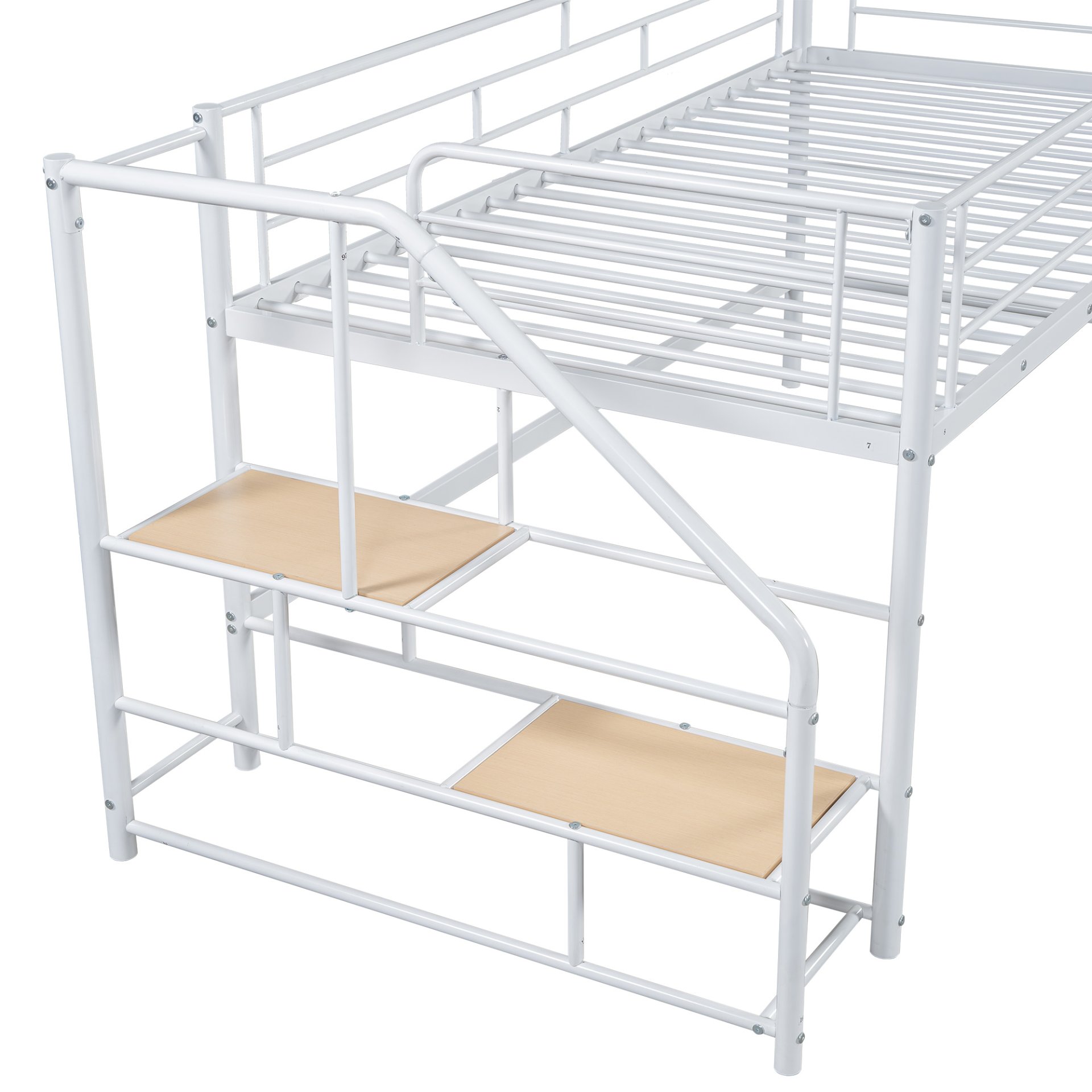 Twin Mid Loft Bed With Storage Stairs And Metal Frame - White - Image 6