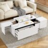 Extendable Coffee Table, Coffee Table With 2 Hidden Storage Space And 2 Drawers For Living Room - White - Image 3