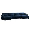 Modern Velvet L Shaped Sectional Cloud Sofa, Convertible Deep 4 Seater Modular Couch With Pillows - Blue - Image 11